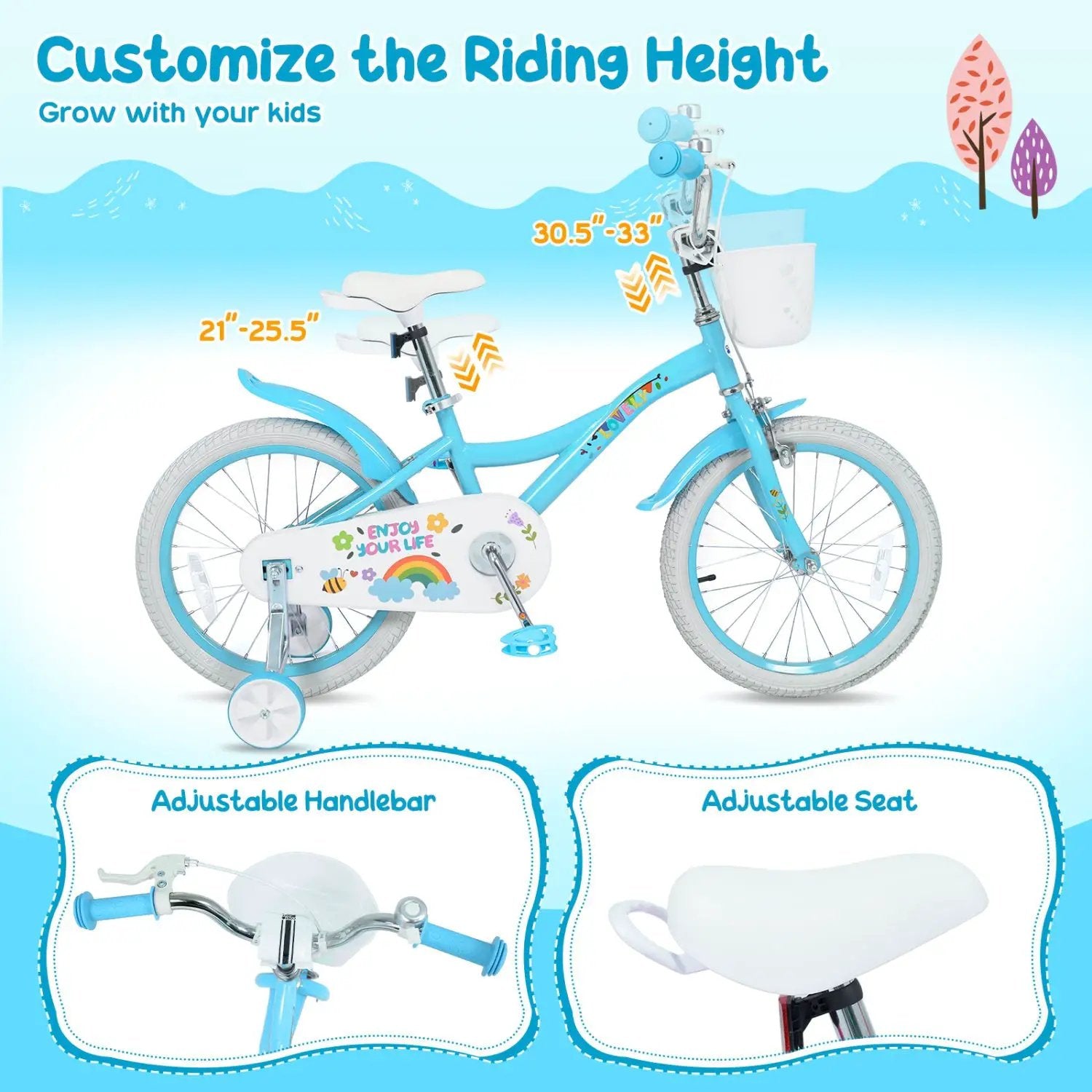 Girls Bike 12-18 Inch with Training Wheels and Basket by DirectDeals