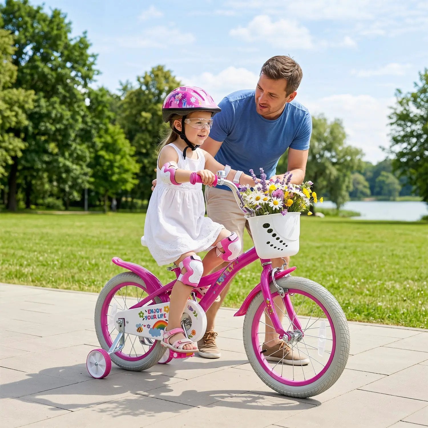 Girls Bike 12-18 Inch with Training Wheels and Basket by DirectDeals