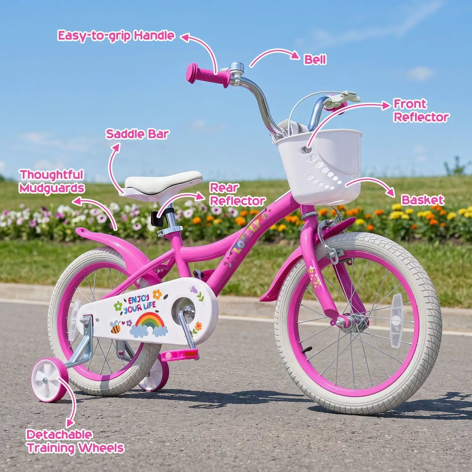 Girls Bike 12-18 Inch with Training Wheels and Basket by DirectDeals