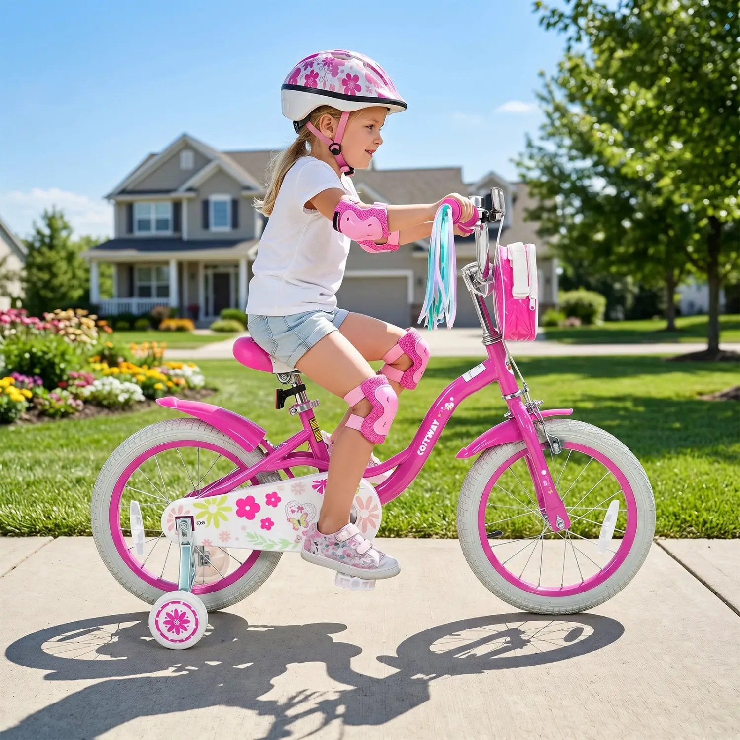 Girls Bike 12-18 Inch with Training Wheels and Front Bag by DirectDeals