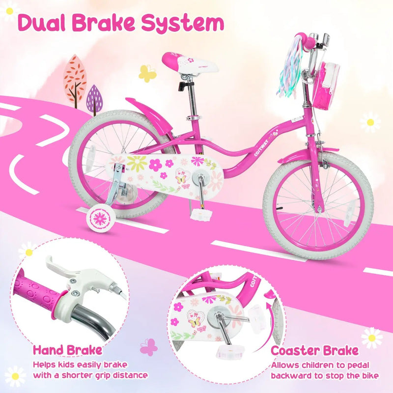 Girls Bike 12-18 Inch with Training Wheels and Front Bag by DirectDeals