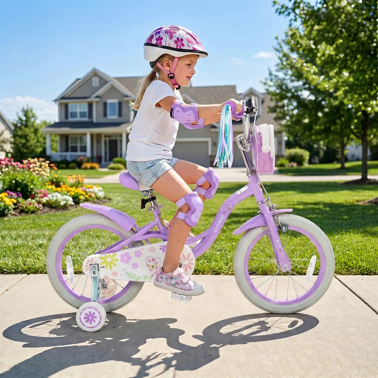 Girls Bike 18 Inch with Training Wheels and Front Bag by DirectDeals