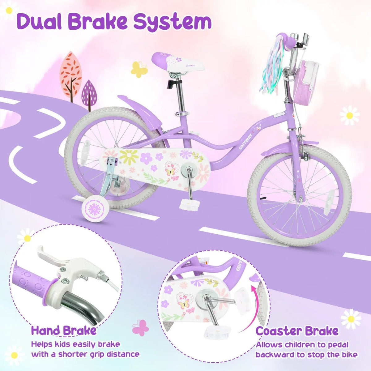 Girls Bike 18 Inch with Training Wheels and Front Bag, photo 15 of 24