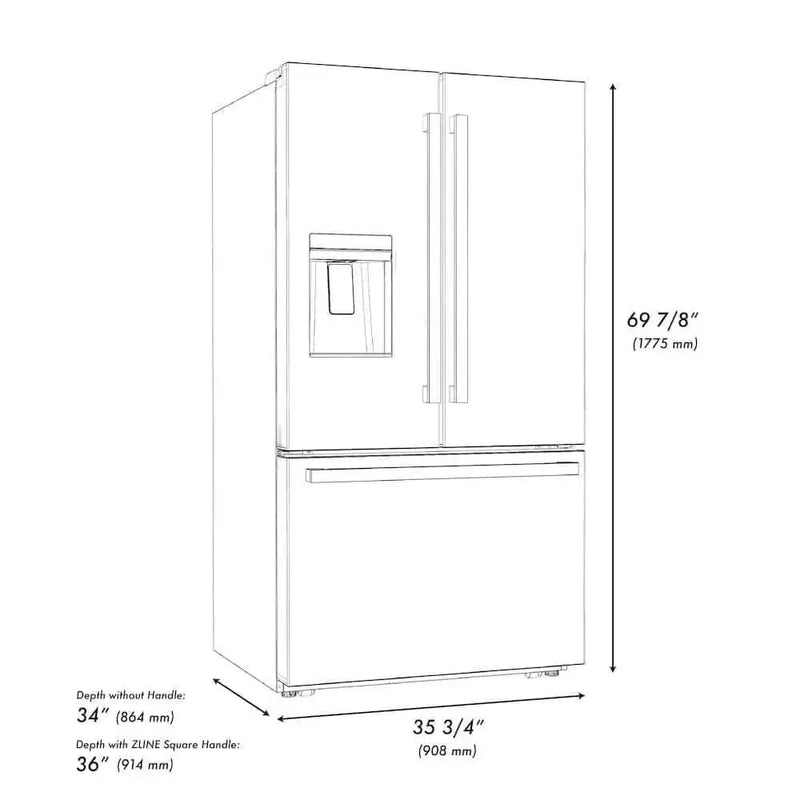 ZLINE 36" Refrigerator, Water, Ice Dispenser, Black Stainless, RSMZ-W36-BS-FCB by Farmhouse Kitchen and Bath