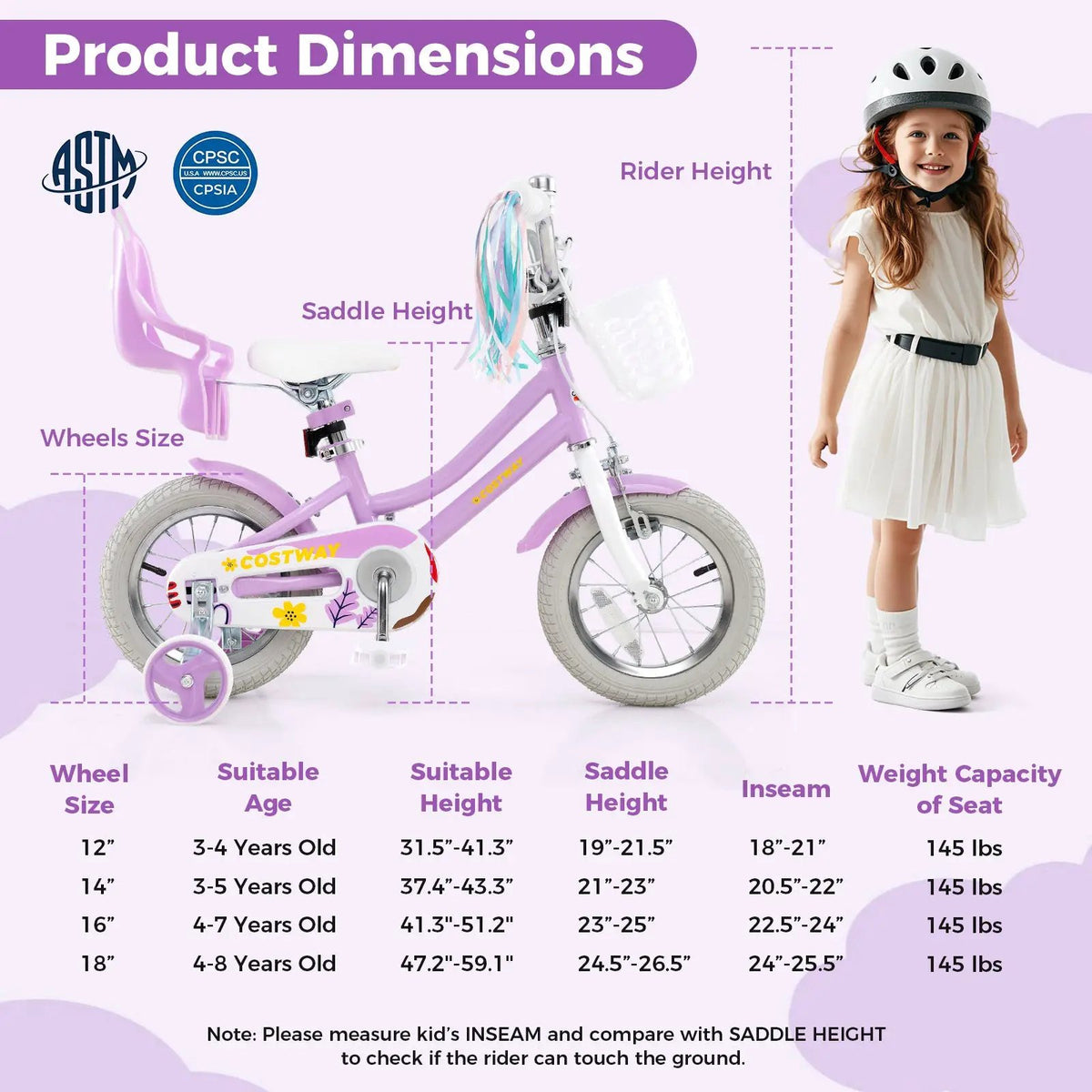 18 Inch Girls Bike Kids Bicycle with Doll Seat and Streamers for Children 4, photo 4 of 12