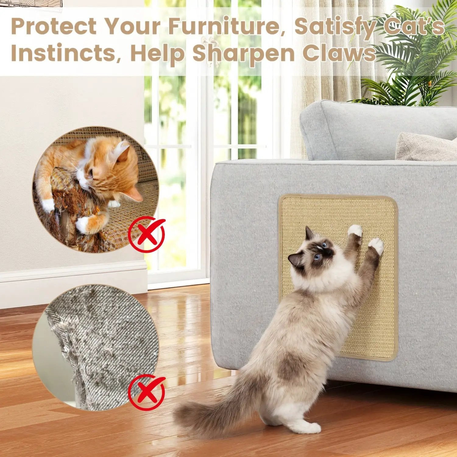 Cat Scratcher Mat Set - 6 Piece Natural Sisal Furniture Protector by DirectDeals