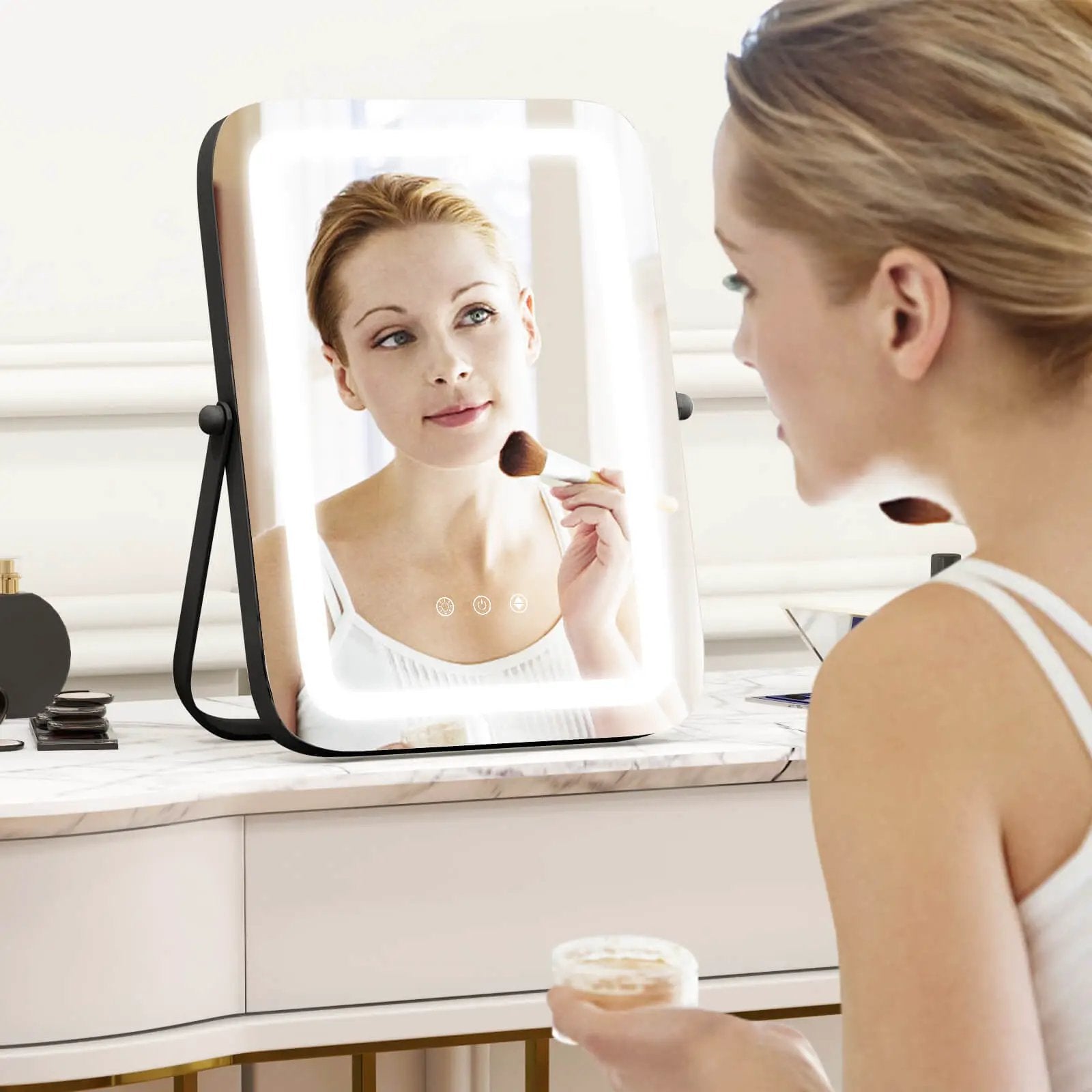 16 x 12 Inch Rectangular Vanity Makeup Mirror with 3 Color Dimmable Lighting by DirectDeals