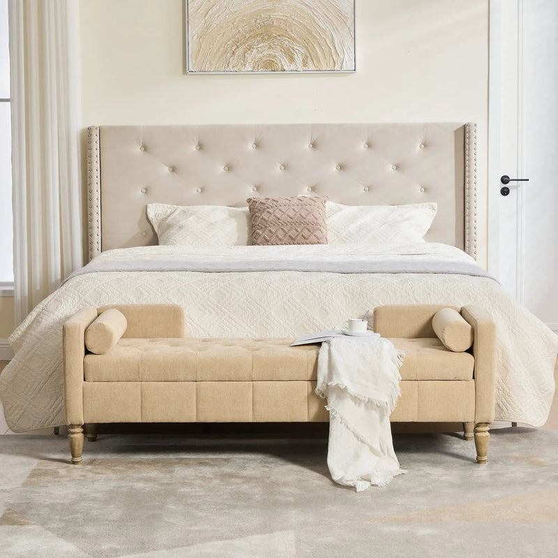 64.6"W Upholstered Chenille Flip-top Storage End of Bed Bench, photo 3 of 9