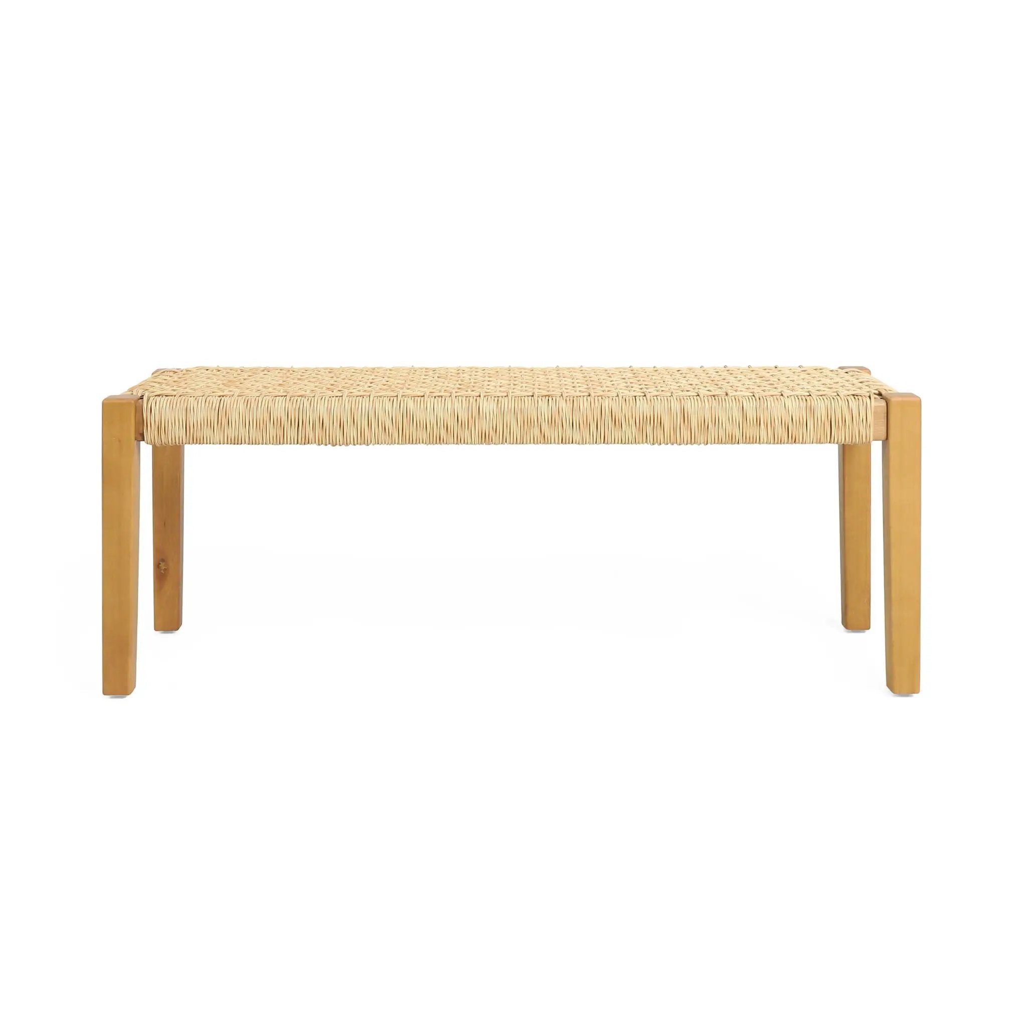 Angie Bench Outdoor Seating Acacia Wood Faux Rattan - Teak by HouseOfZazla