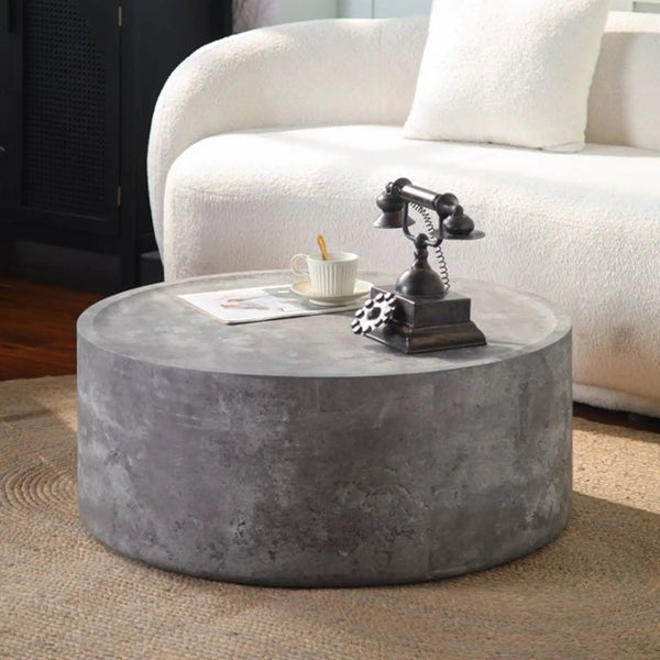 31.5" Round Coffee Table with Faux Concrete Finish