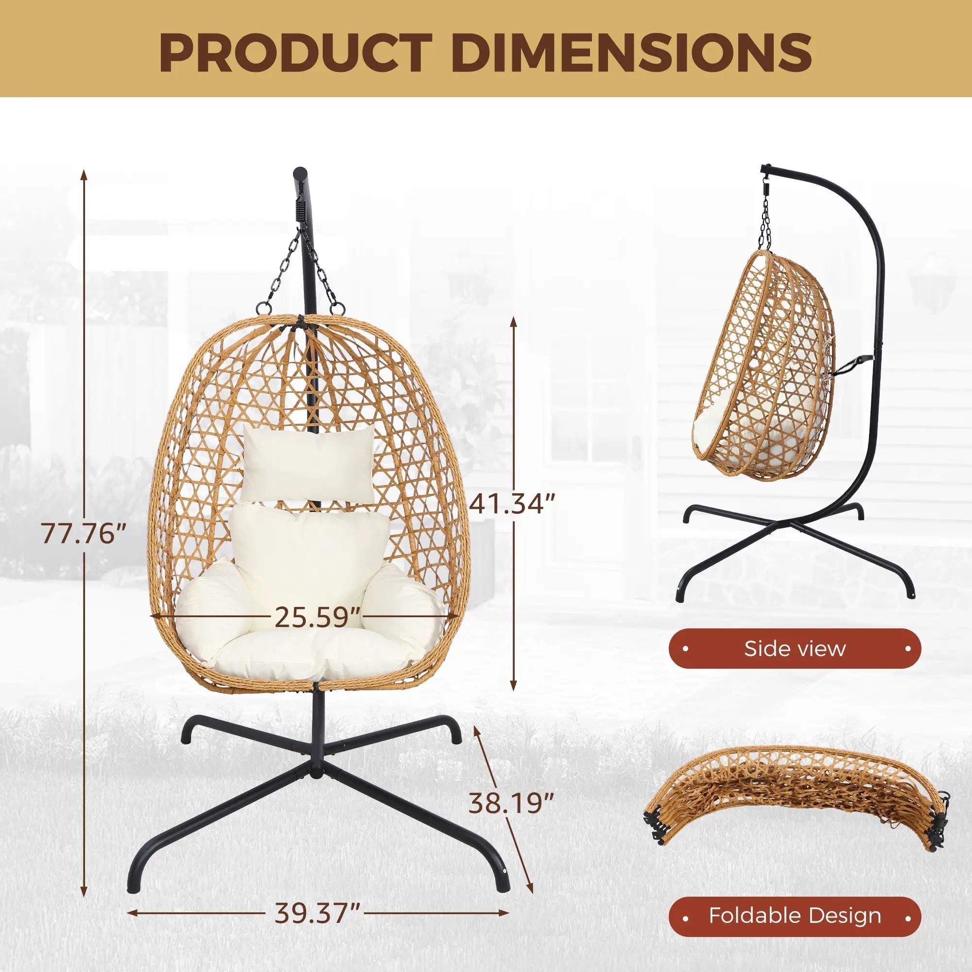 Set of 2 Egg Chairs with Stand - Patio Wicker Hanging Hammock Swing by HouseOfZazla