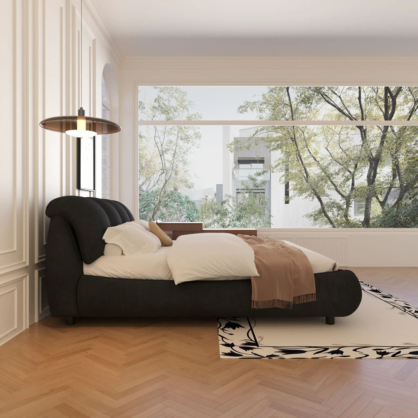 Luxury Upholstered Platform Bed With Oversized Padded Backrest And Solid Wood Frame by HouseOfZazla