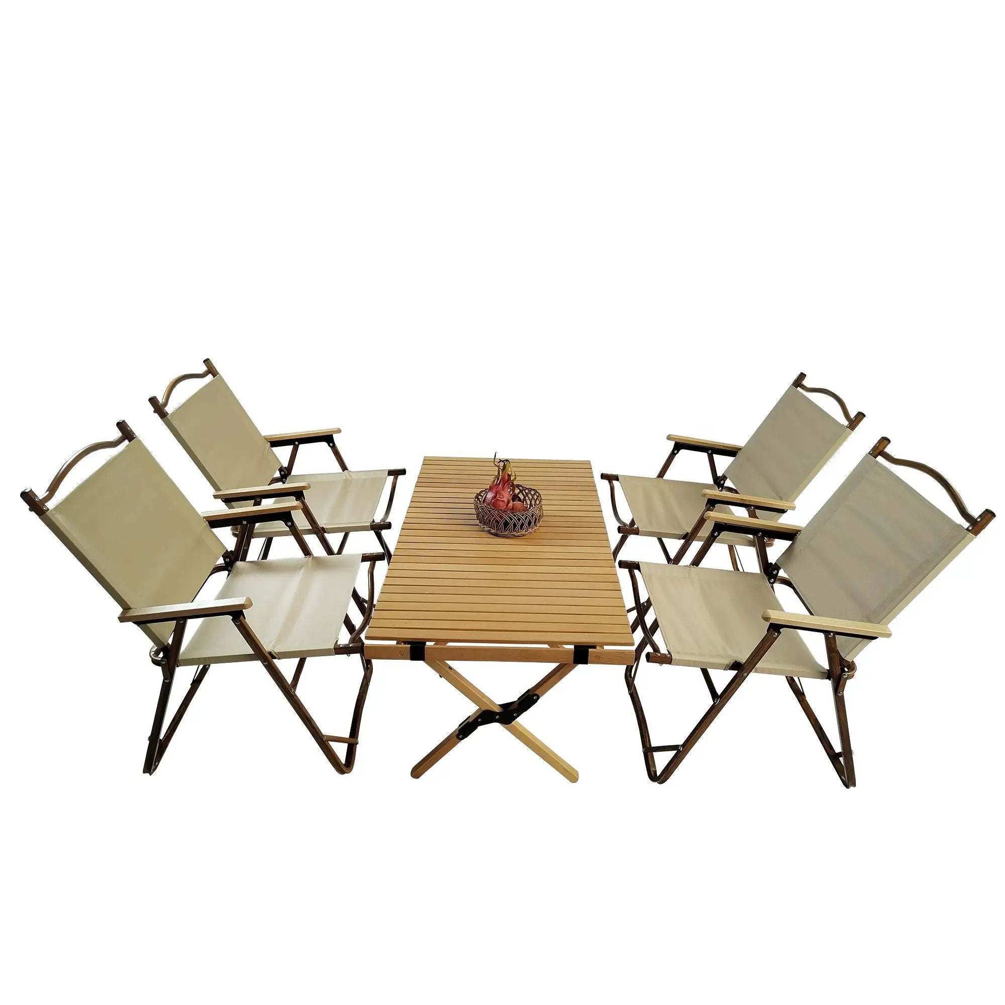 5 Pieces Dining Set, Multi-Function Foldable And Portable, 1 Dining Table & 4 Folding Chairs, Indoor And Outdoor Universal For Children - Natural by Unique Piece Furniture