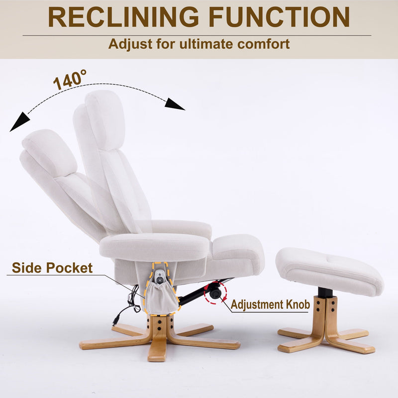 Upholstered Heated Massage 360° Swivel Accent Chair With Ottoman by HouseOfZazla