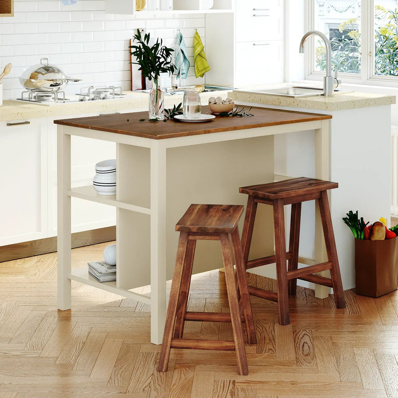 Rustic 3 Piece Stationary Kitchen Island Set With 2 Seatings, With 2 Open Shelves by HouseOfZazla