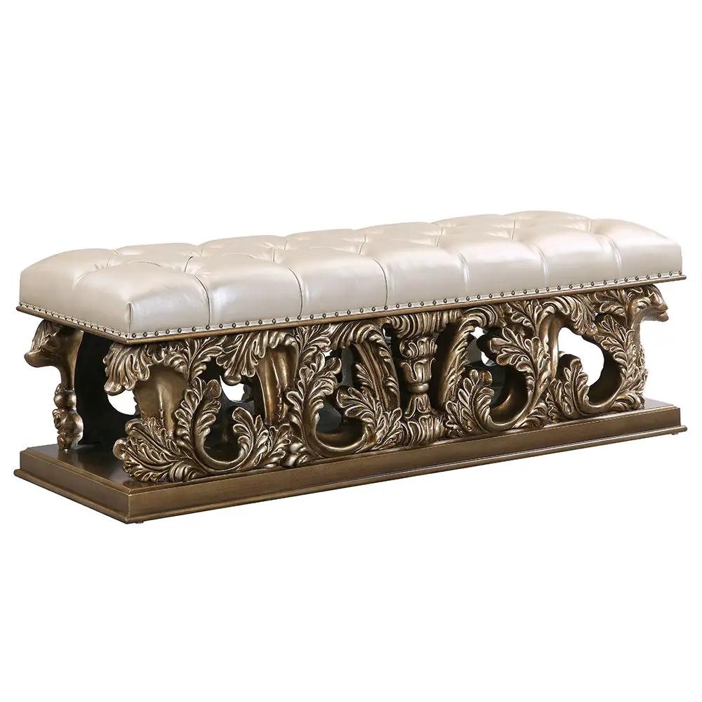 Constantine - Bench - Light Gold Synthetic Leather , Brown & Gold by Unique Piece Furniture