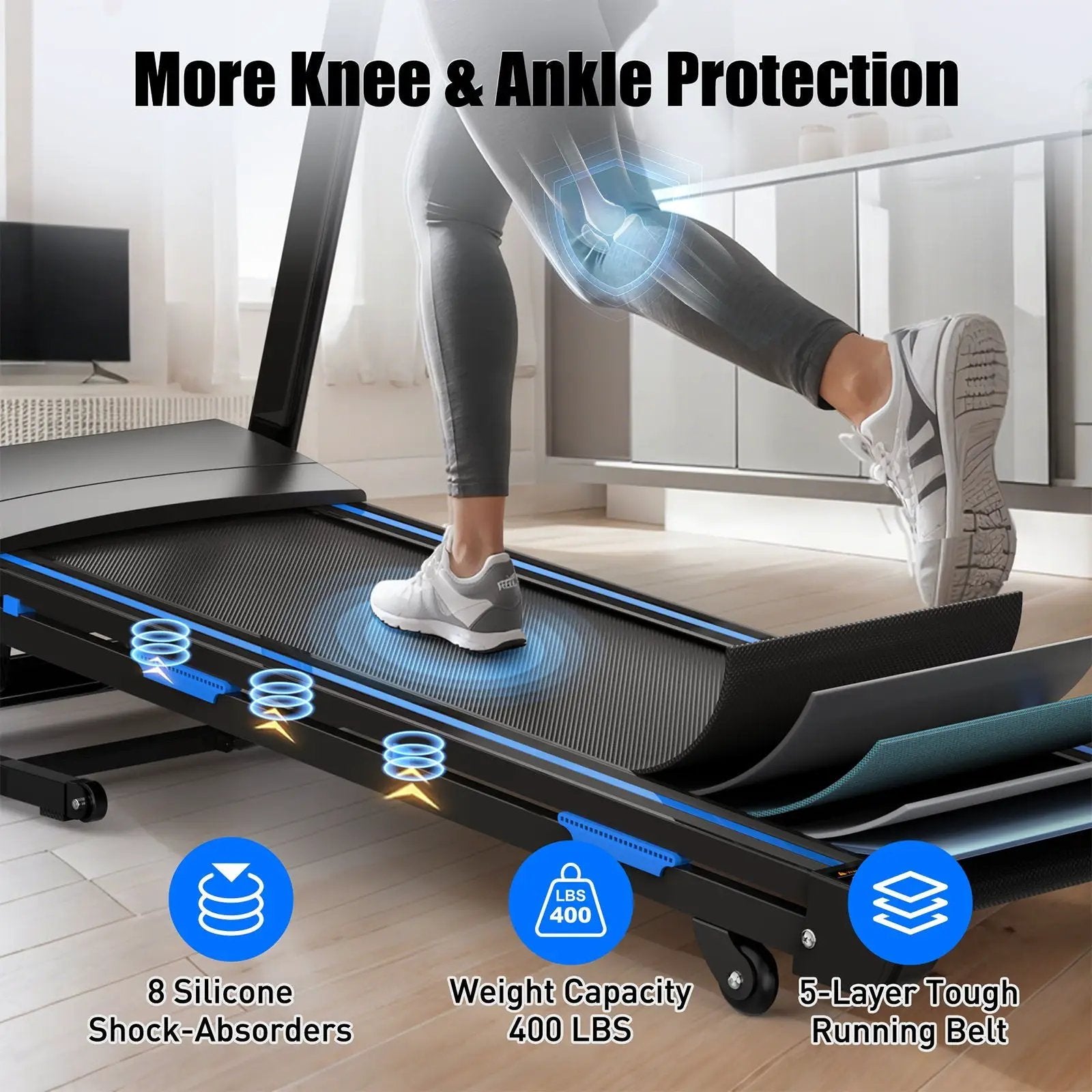Treadmills For Home, Electric Treadmill With Automatic Incline, Foldable 3.5Hp Workout Running Machine Walking, Double Running Board Shock Absorption Pulse Sensor Bluetooth Speaker App Fitshow - Black by HouseOfZazla