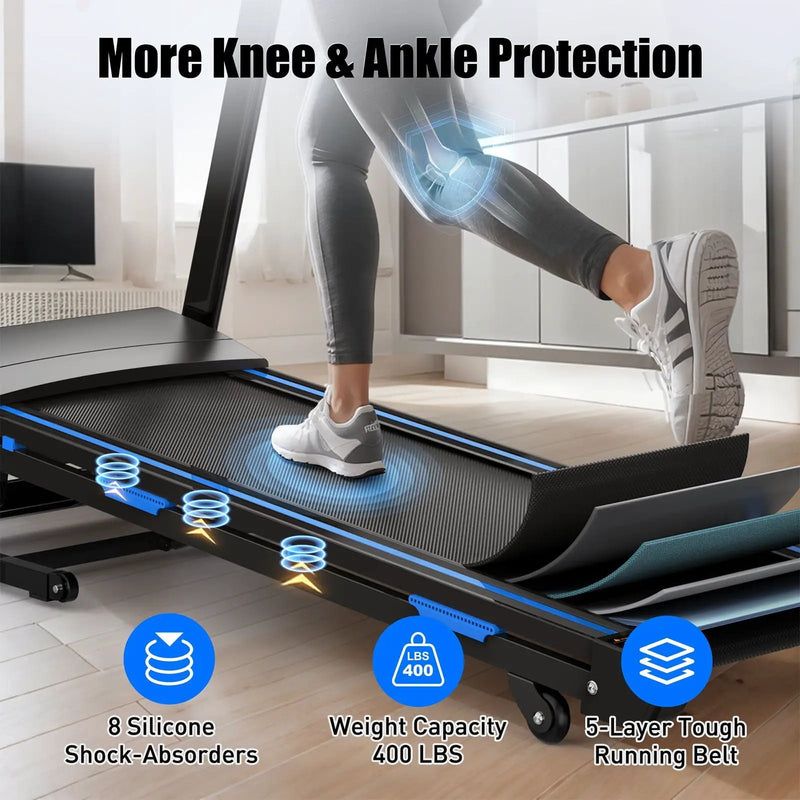 Treadmills For Home, Electric Treadmill With Automatic Incline, Foldable 3.5Hp Workout Running Machine Walking, Double Running Board Shock Absorption Pulse Sensor Bluetooth Speaker App Fitshow - Black by HouseOfZazla