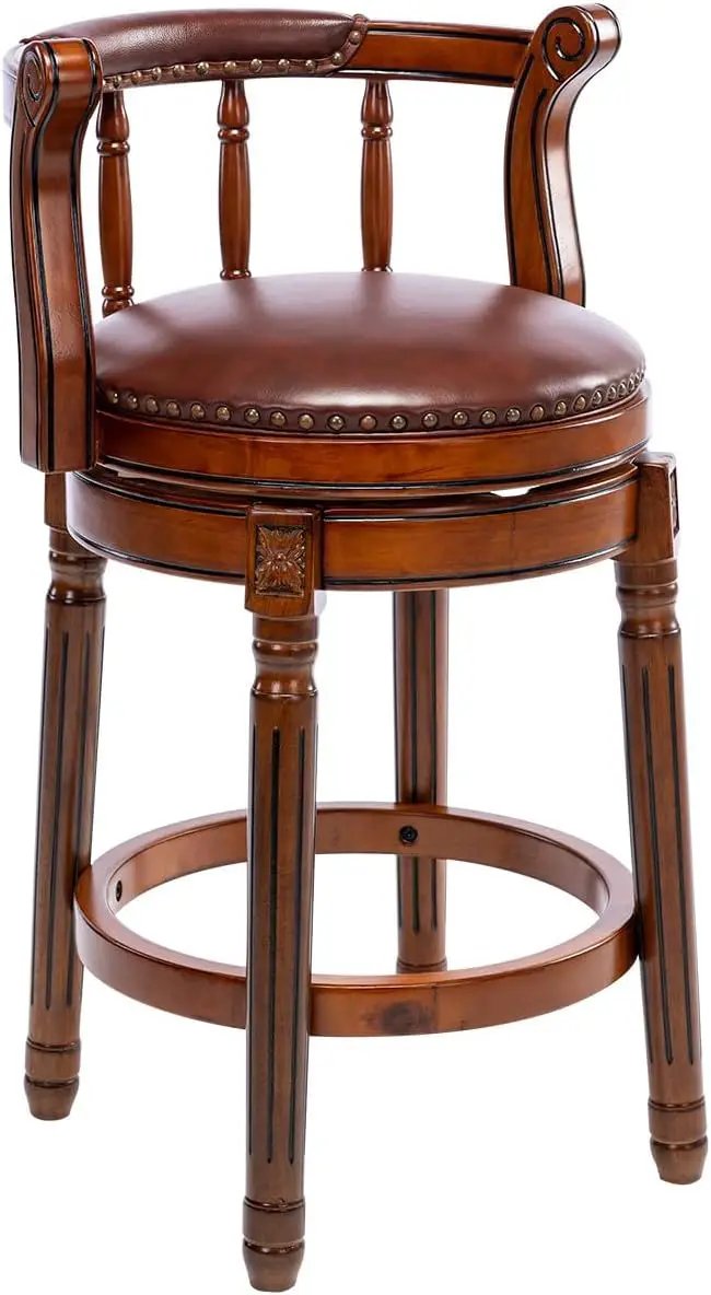Swivel Cow Top Wooden Bar Stool, 360 Degree Swivel Bar Height Chair With Backs For Home Kitchen Counter by Unique Piece Furniture