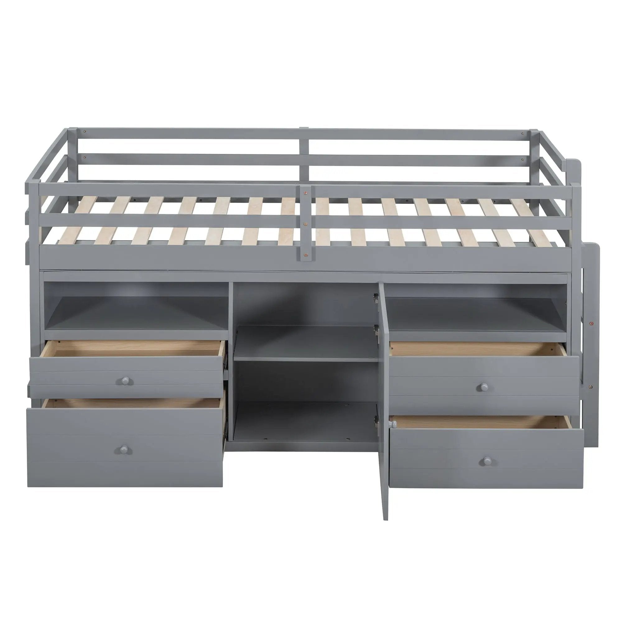 Loft Bed With 4 Drawers, Underneath Cabinet And Shelves