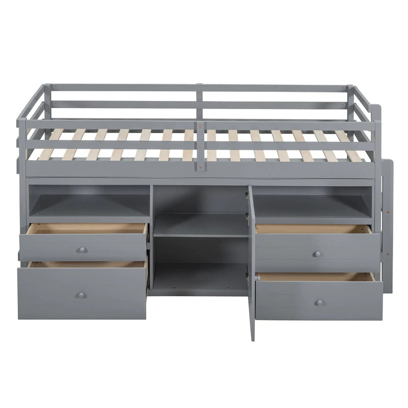 Loft Bed With 4 Drawers, Underneath Cabinet And Shelves