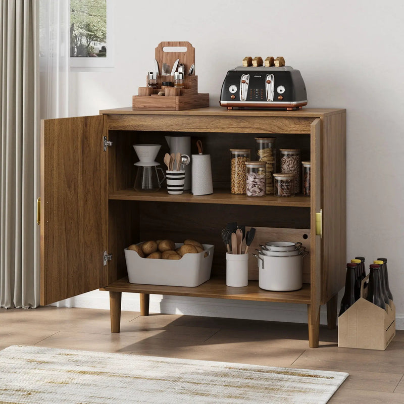Buffet Cabinet With Line Groove Design, Sideboard Buffet Cabinet With Storage, Multifunctional Accent Cabinet For Living Room, Entryway, Hallway, Office, Kitchen - Brown by Unique Piece Furniture
