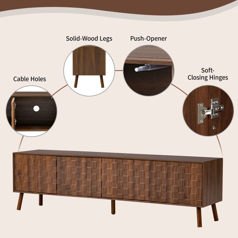 TV Stand With Soft Closing Hinges And Cable Management - Walnut by HouseOfZazla
