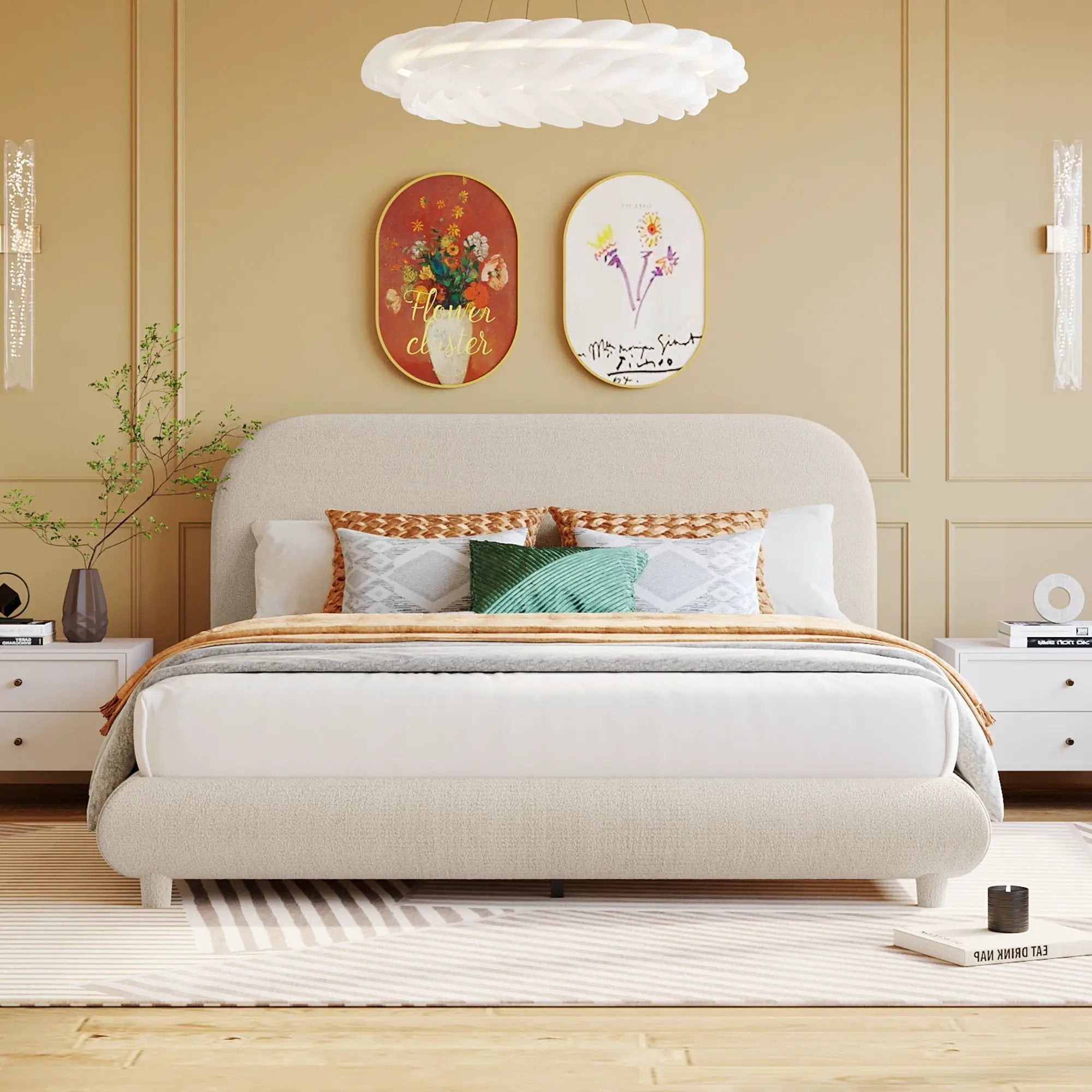 Upholstered Platform Bed With Thick Solid Frame And Stylish Curve-Shaped Design by Unique Piece Furniture