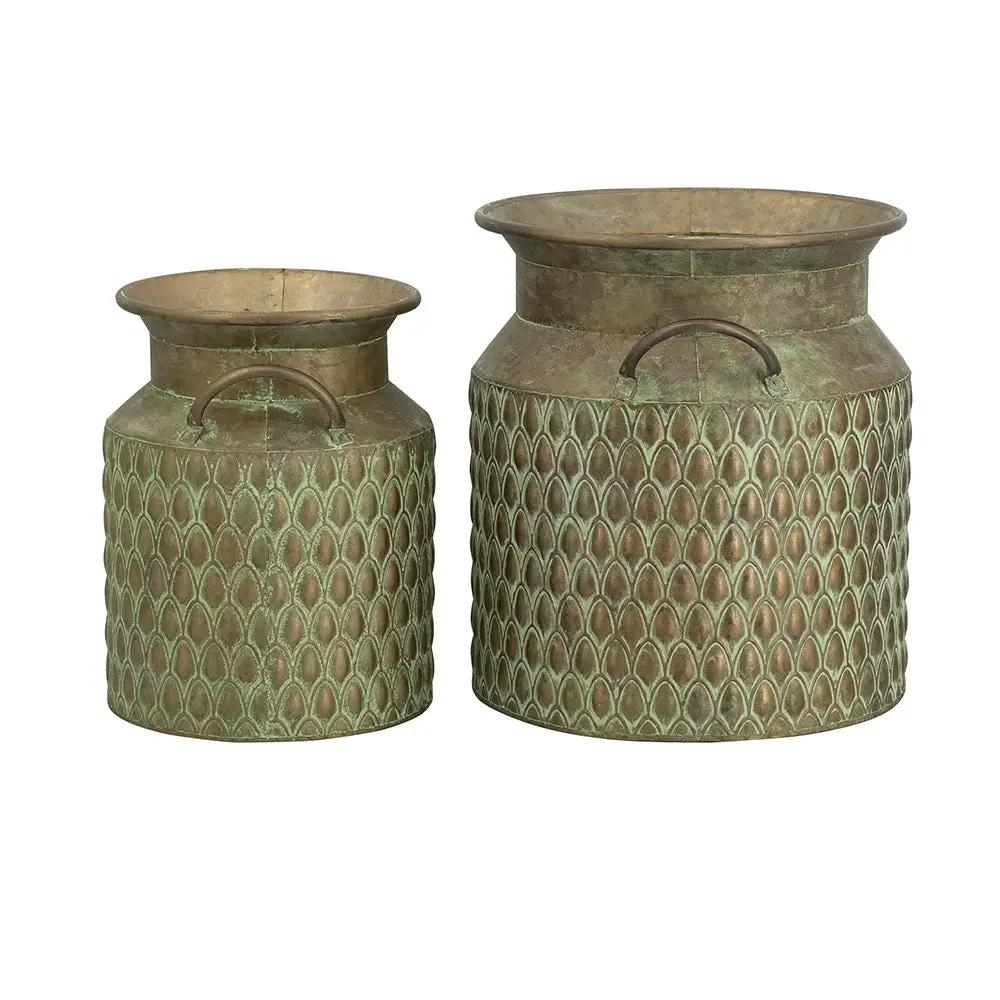 S/2 Iron Milk Jug Planters with Textured Green Finish by HouseOfZazla