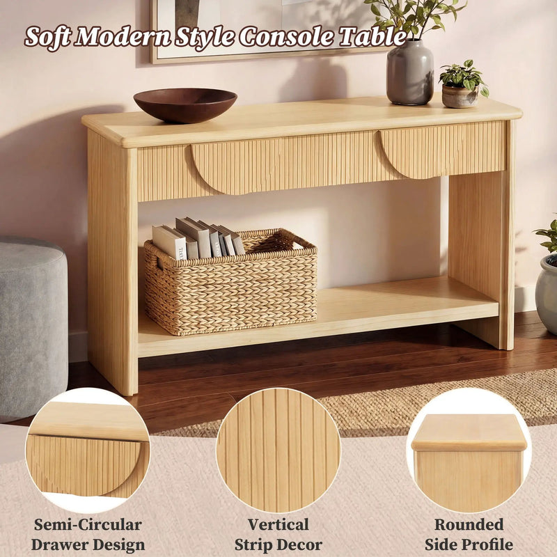 Fluted Console Table With Semi Circular Drawers - Natural by HouseOfZazla