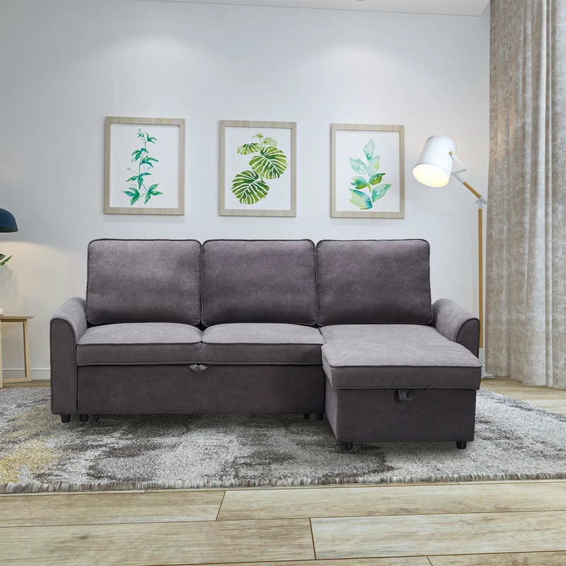 Modern Modular L-Shaped Sofa Bed with Chaise Dark Grey Linen by HouseOfZazla