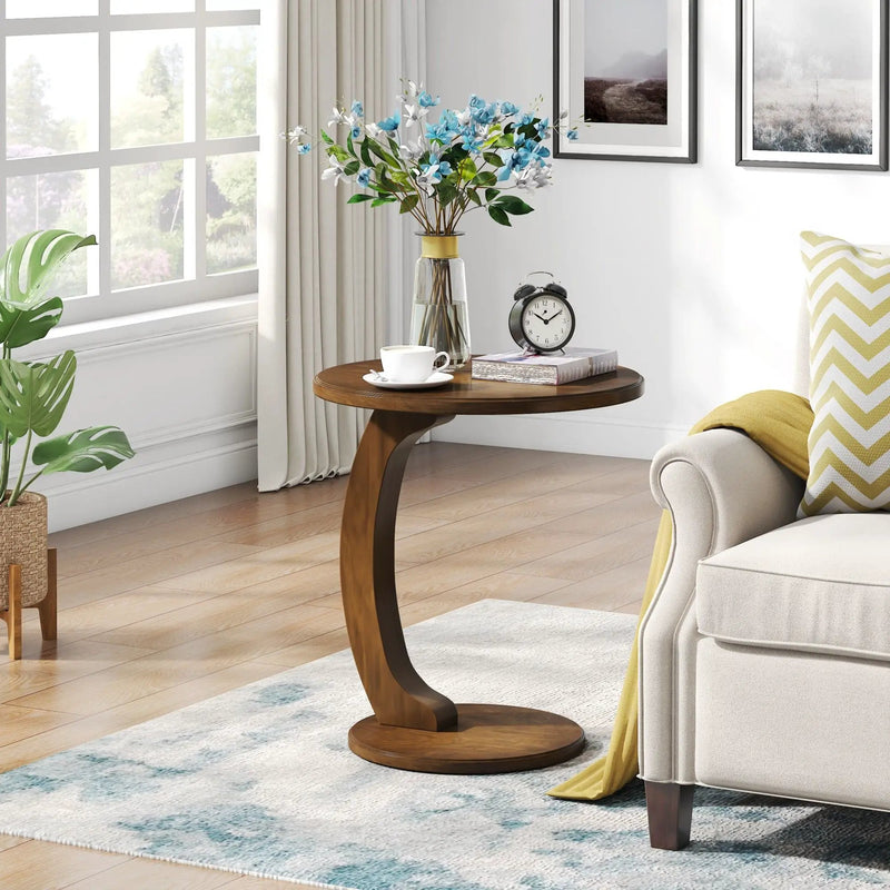 C-Shaped Round End Table - Brown by HouseOfZazla