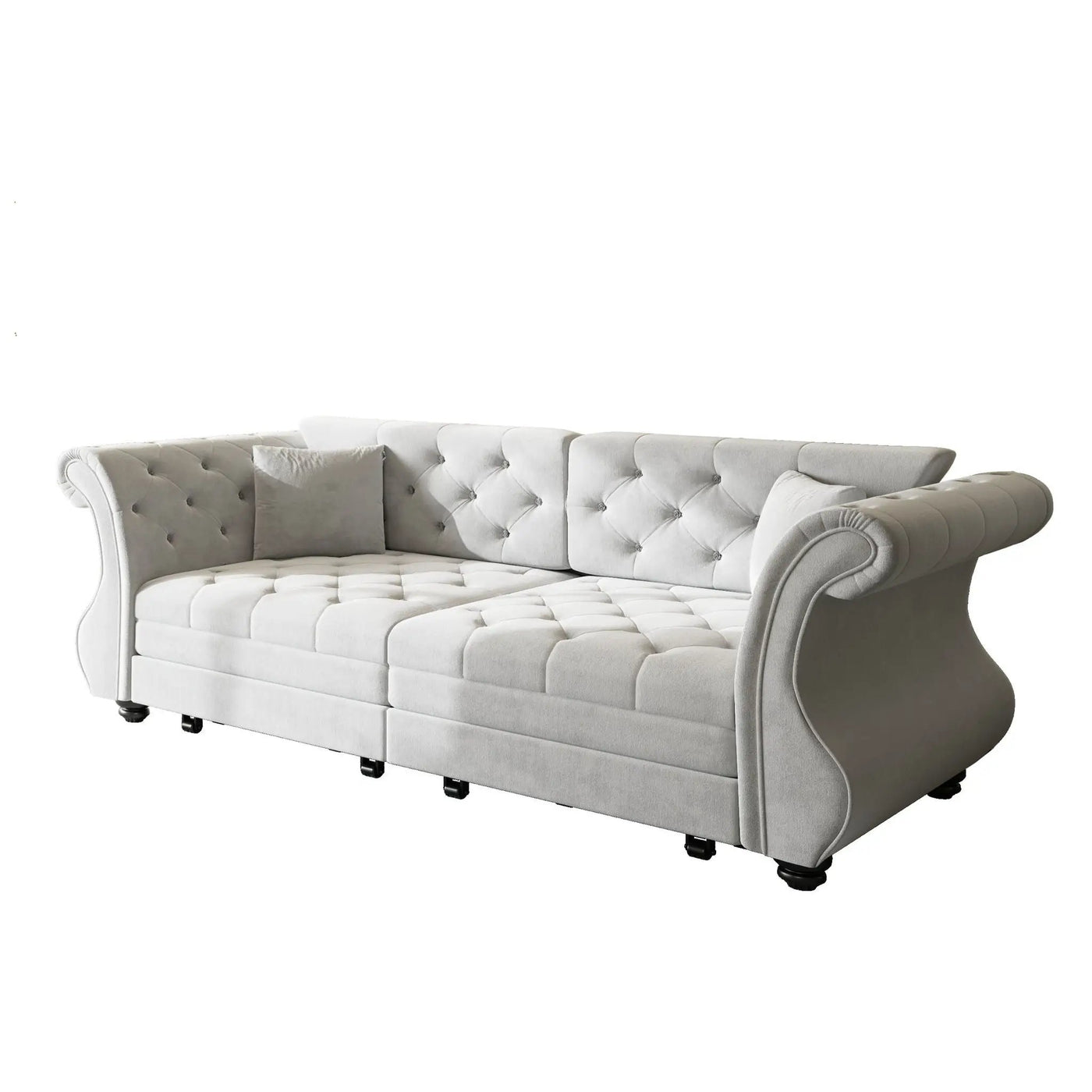 Oversized Chesterfield Pull Out Sofa Bed, Roll Arm Couch With Flower Tufting For Living Room by HouseOfZazla