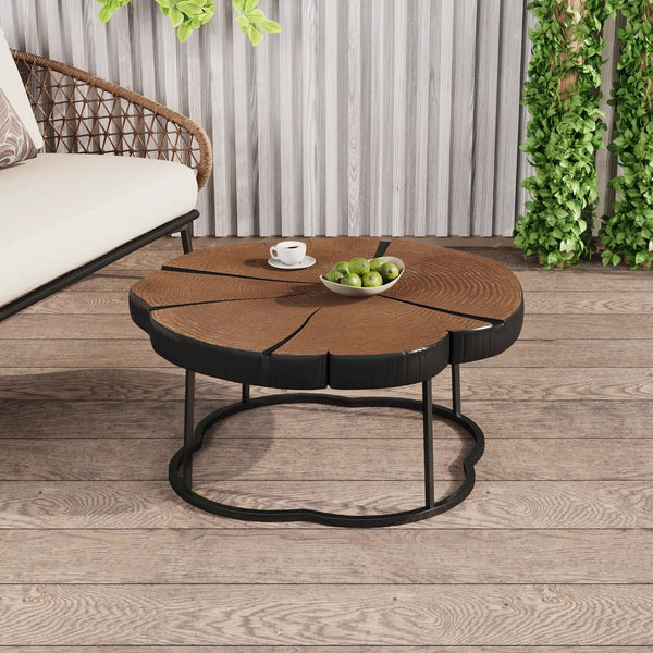Irregular Coffee Table, 27" Modern MGO Top with Natural Wood & Black Metal Base
