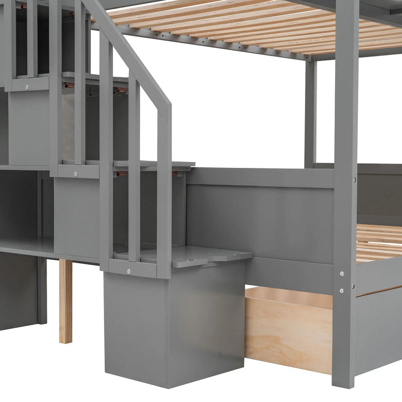 Bunk Bed With Shelfs, Storage Staircase And 2 Drawers by HouseOfZazla