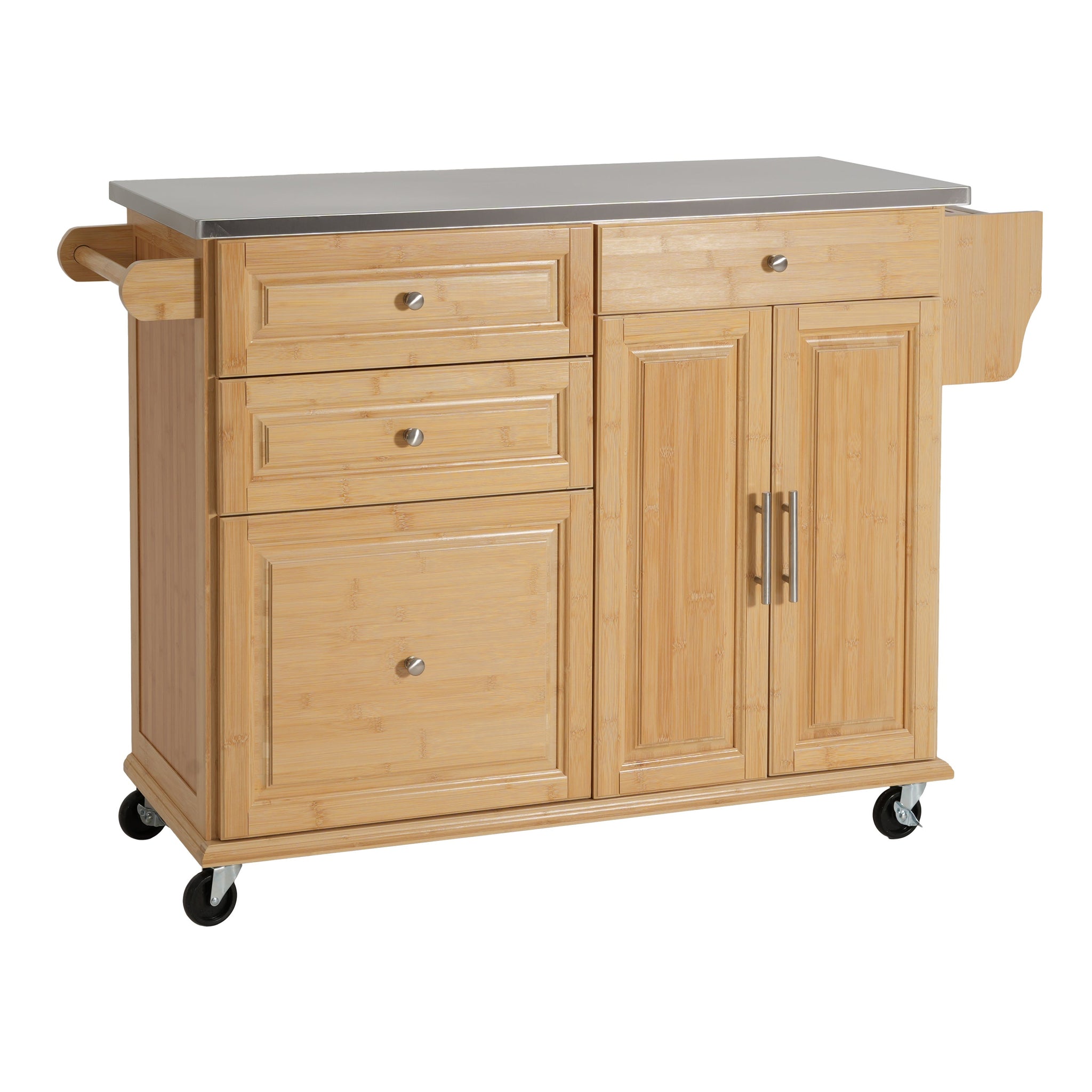 Indoor Bamboo Rolling Kitchen Island with Stainless Steel Top by HouseOfZazla