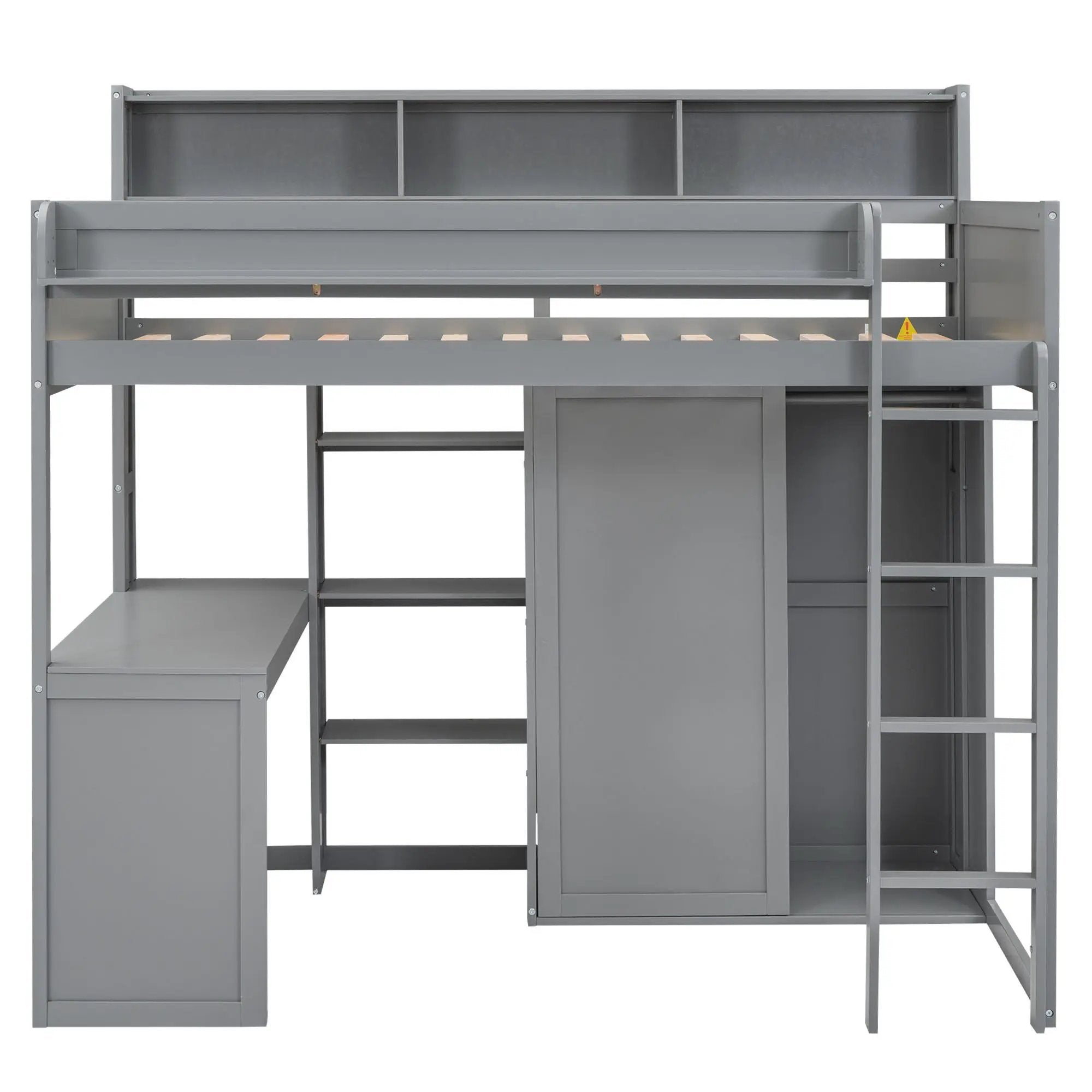 Loft Bed With Built In Desk, Storage Shelves, And Wardrobe by HouseOfZazla