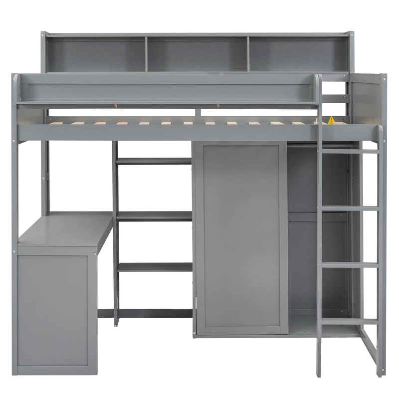Loft Bed With Built In Desk, Storage Shelves, And Wardrobe by HouseOfZazla