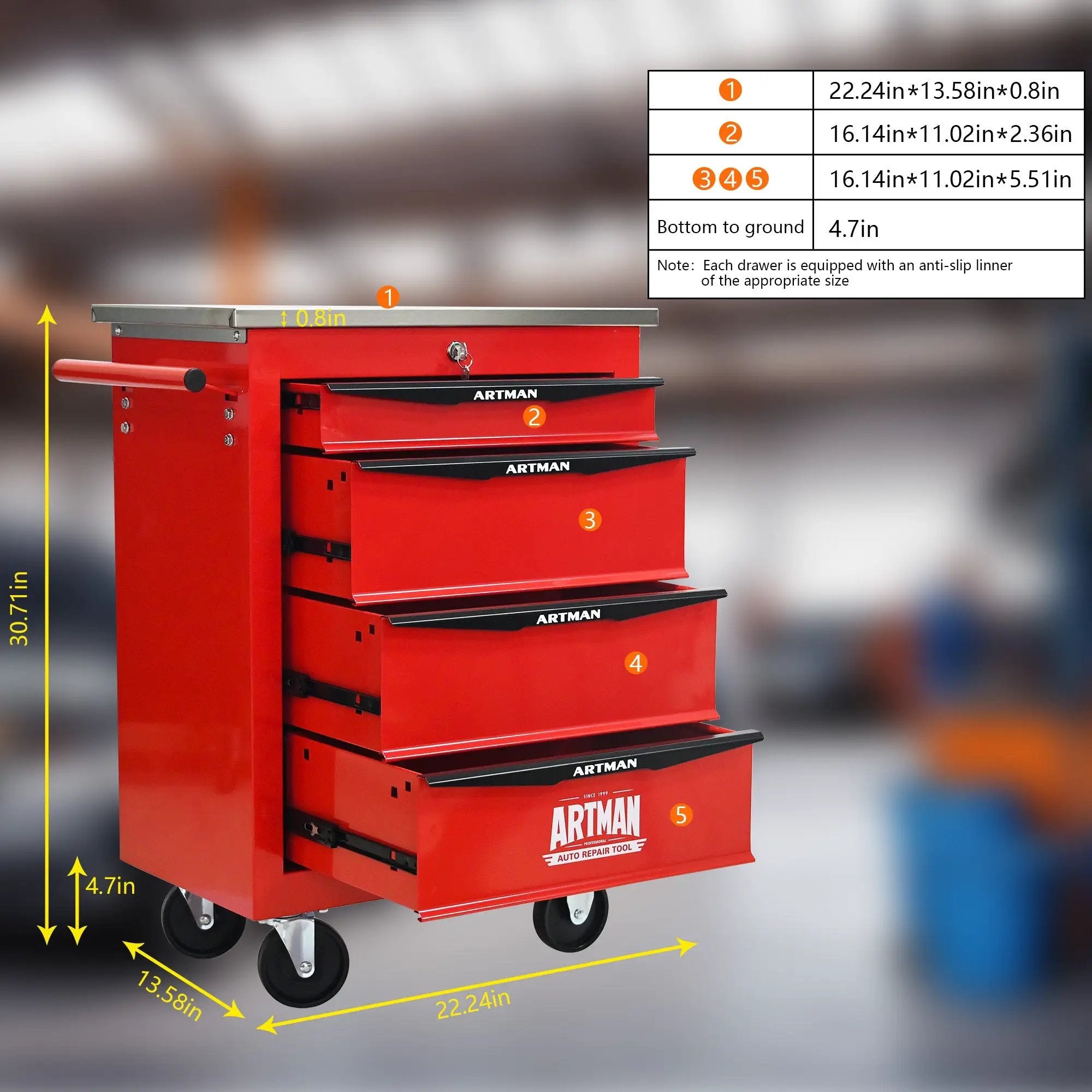 4 Drawers Multifunctional Tool Cart with Wheels, Red & Black by HouseOfZazla