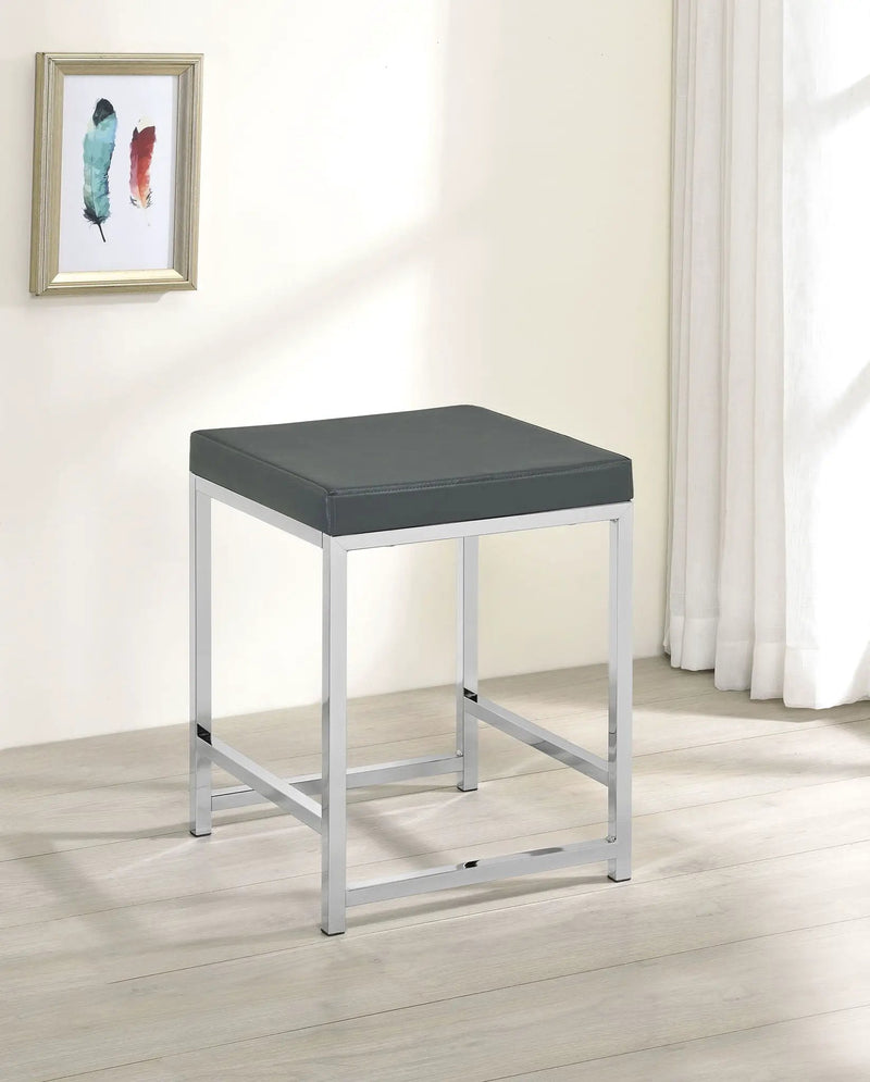 Afshan Upholstered Square Padded Vanity Stool Chrome by Unique Piece Furniture