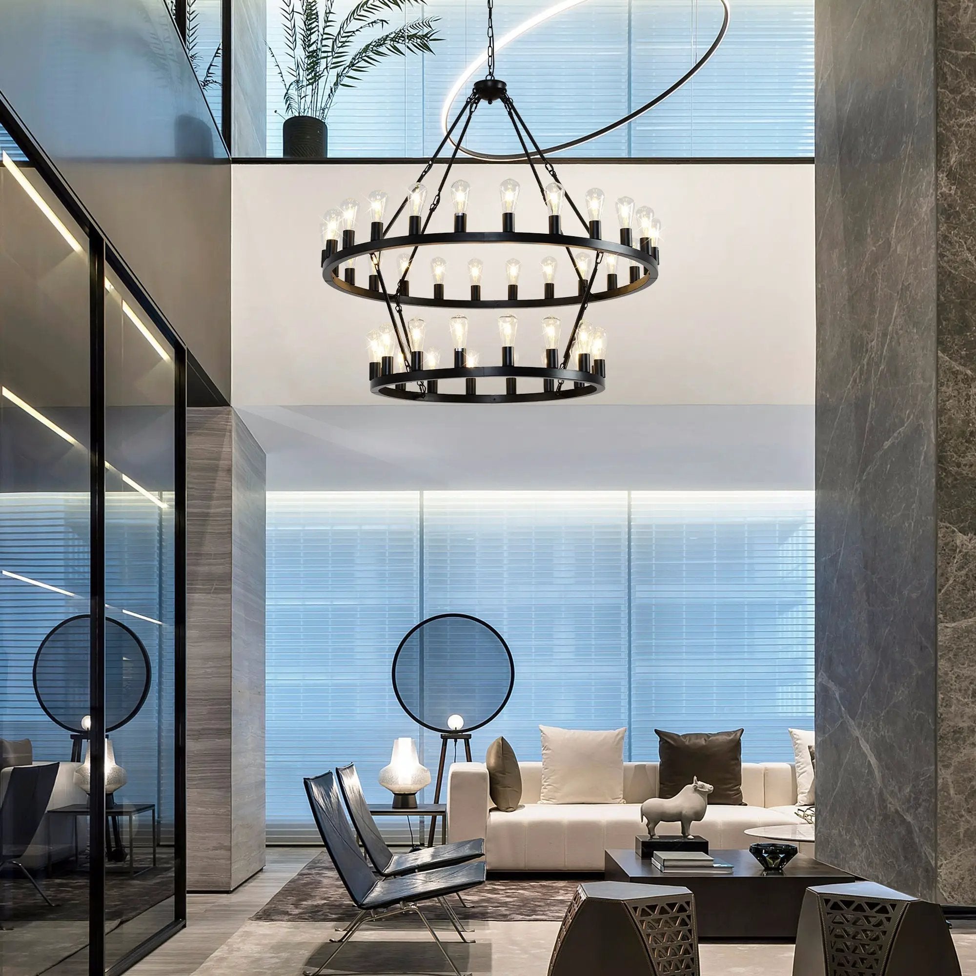 47.24 Inch Matte Black Wagon Wheel Chandelier with 36 Lights by HouseOfZazla