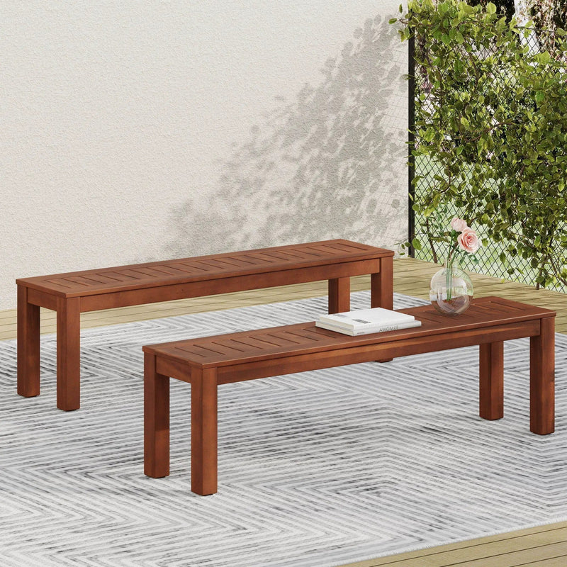 Acacia Wood Outdoor Bench with Beautiful Slat Paneling - Dark Brown by HouseOfZazla