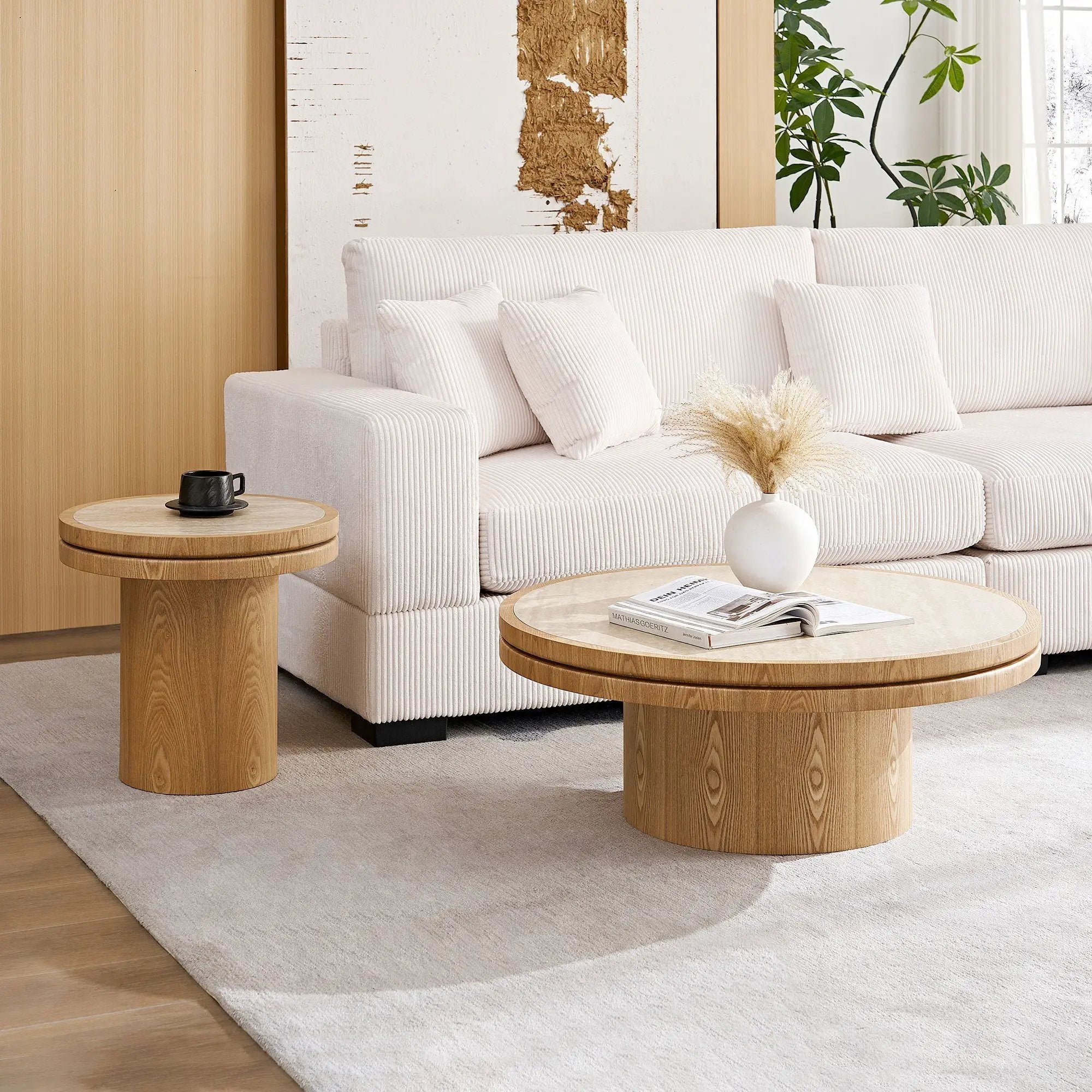 35.43 Inch Round Coffee Table with Sintered Stone Top by HouseOfZazla