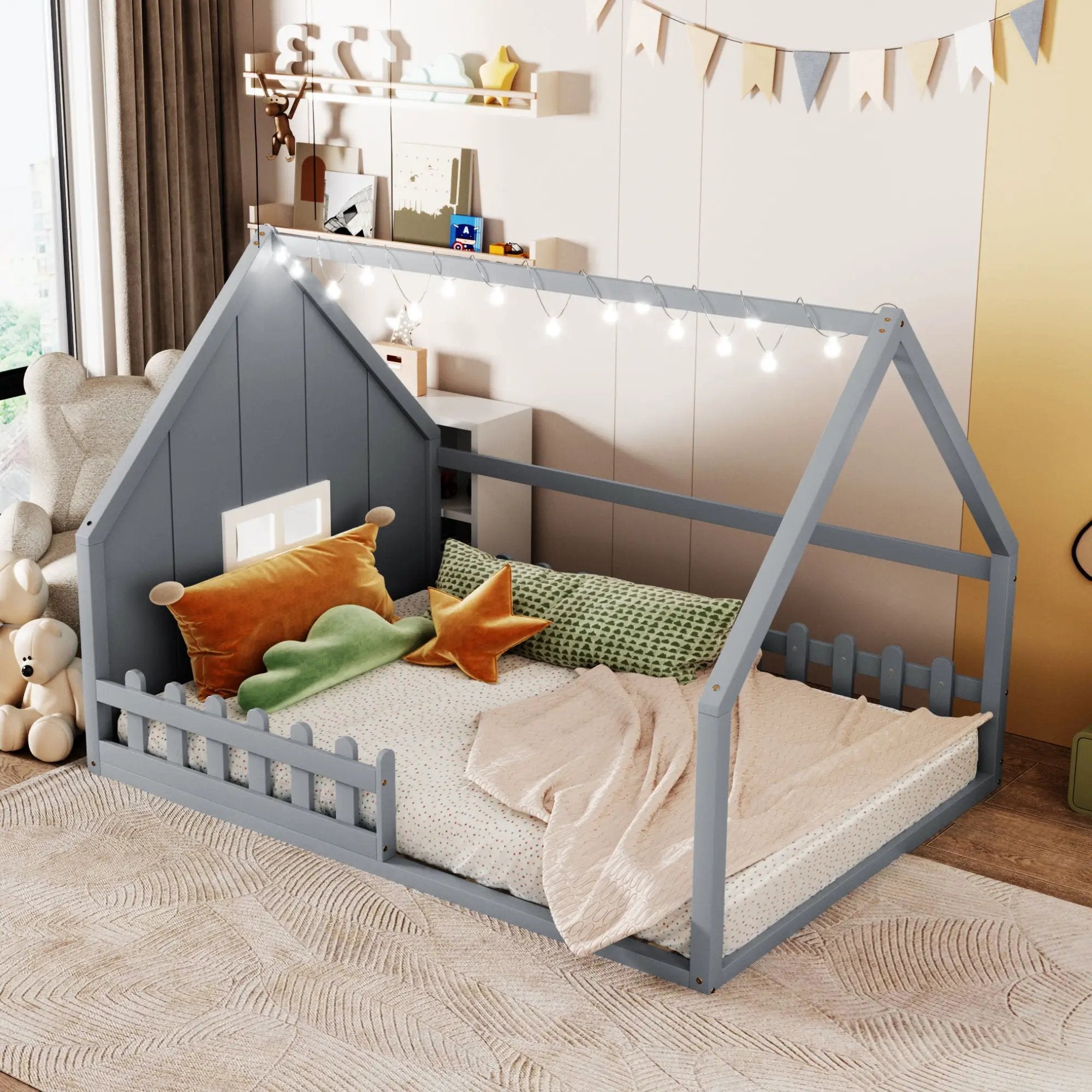 House Bed With Window And Fence by Unique Piece Furniture