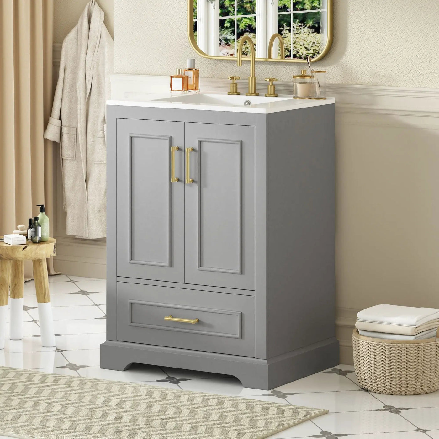 Bathroom Vanity With Sink, 1 Divided Drawer And 2 Soft Close Doors With Double Shelf by Unique Piece Furniture