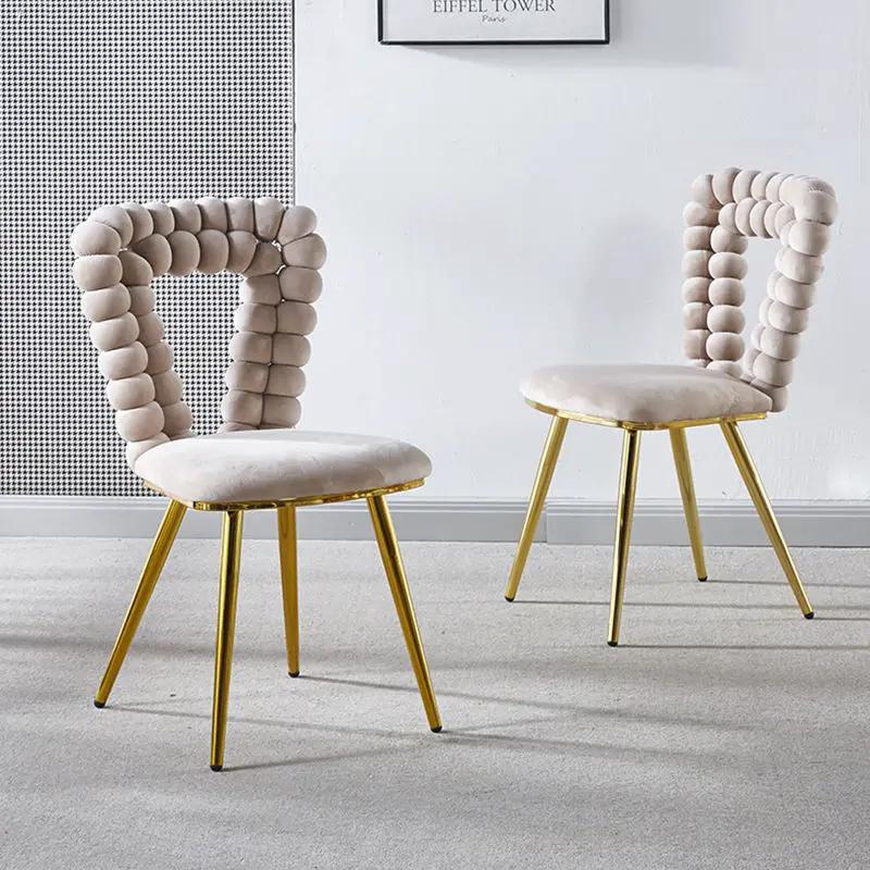 Modern Chair With Iron Tube Legs, Soft Cushions And Comfortable Backrest, Suitable For Dining Room, Living Room, Cafe, Hairball Back by Unique Piece Furniture
