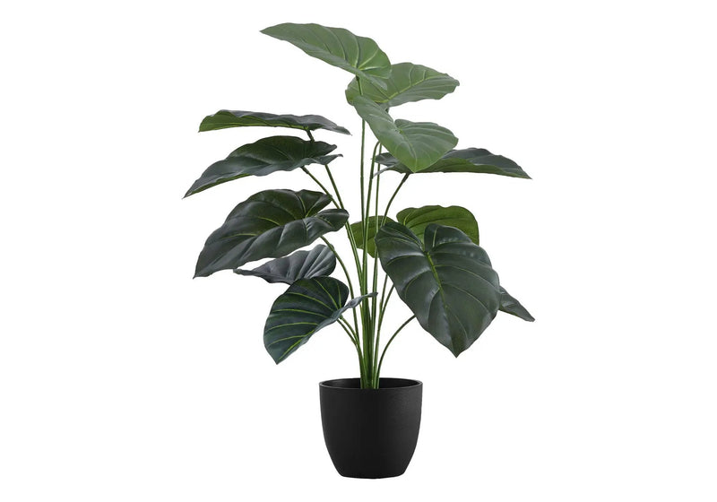 24" Tall, Artificial Plant, Alocasia, Indoor, Faux, Fake, Table, Greenery, Potted, Real Touch, Decorative - Green / Black by Unique Piece Furniture