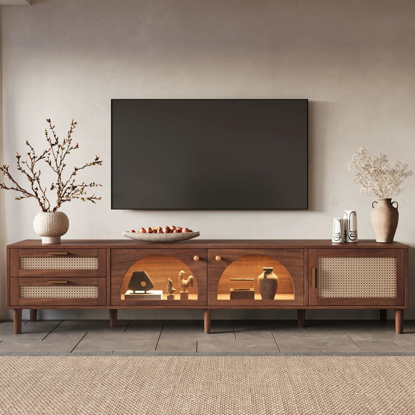 TV Stand With App-Controlled LED Lights, 2 Drawers & Door Storage by HouseOfZazla