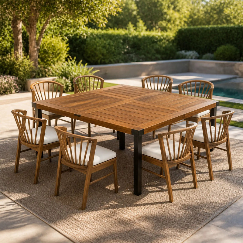 9-Piece Acacia Wood Outdoor Dining Set by HouseOfZazla