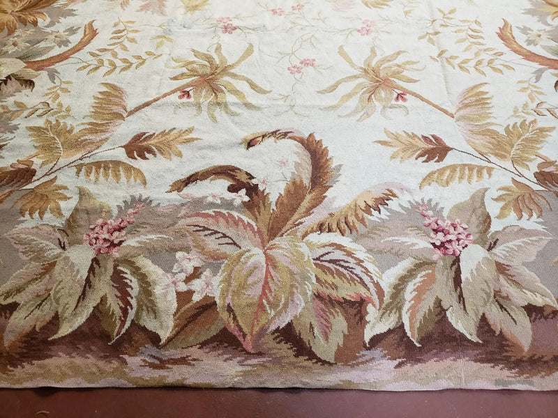 7' 7" x 9' 8" Needlepoint Rug Floral Beige Flat Weave Carpet 8x10 Handmade New Area Rug by Jewel Rugs